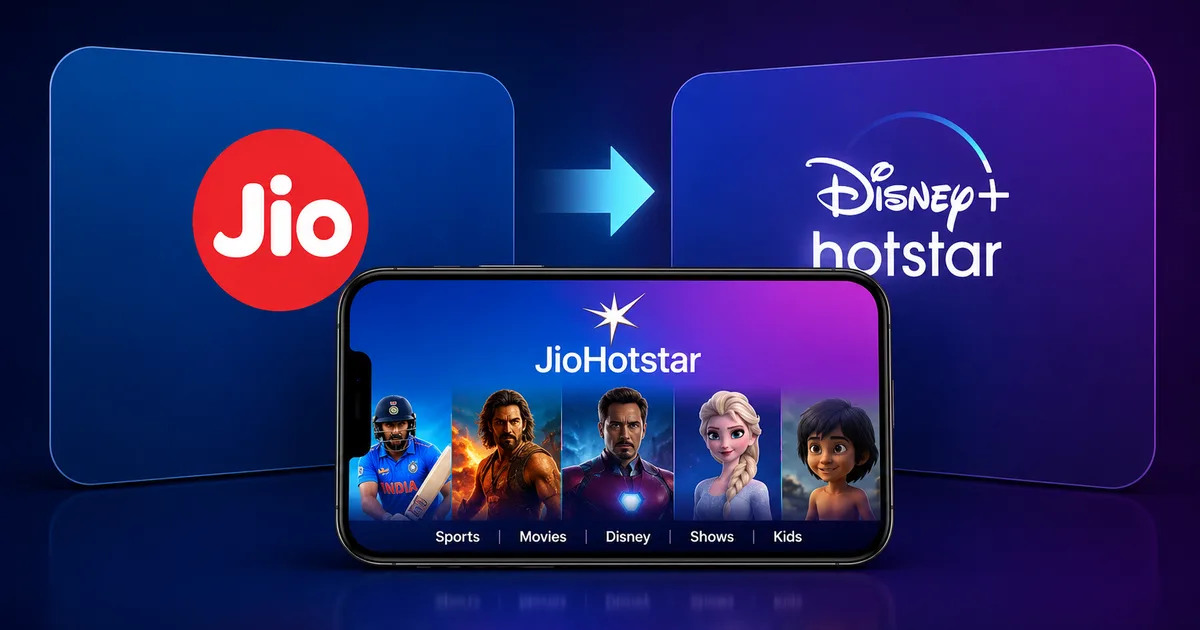 JioHotstar Merger 2026 logo on a smartphone screen showing new streaming plans