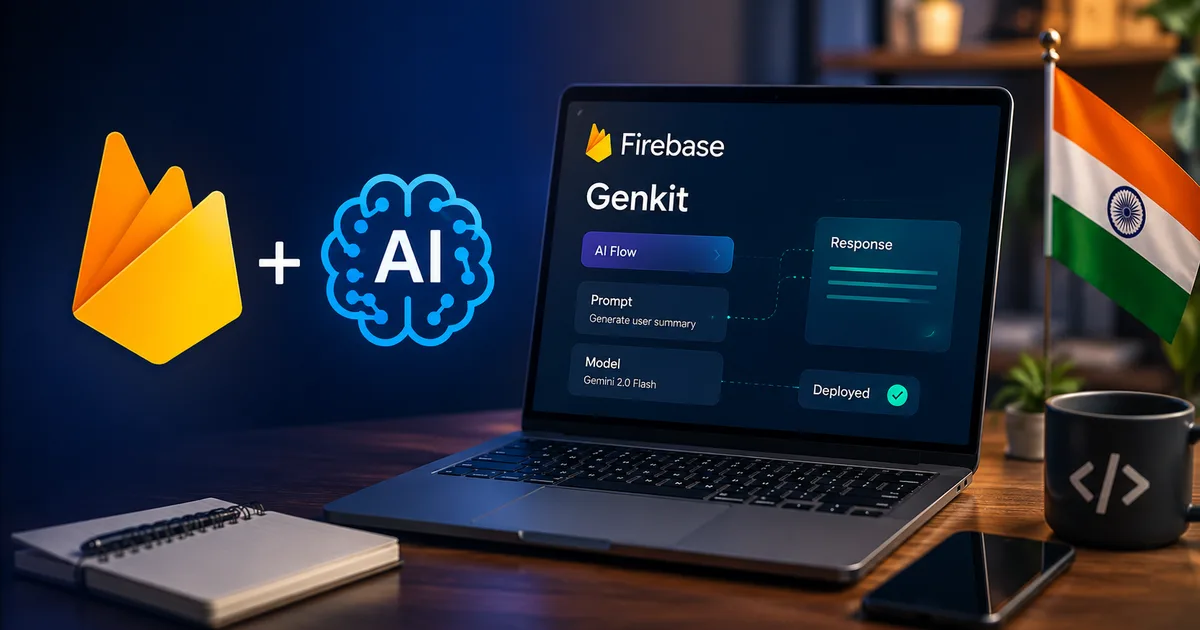 Developer coding with Firebase Genkit AI Update 2026 on dual monitors