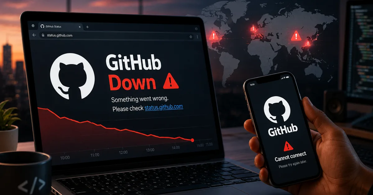 GitHub error page showing unicorn mascot during August 2026 outage