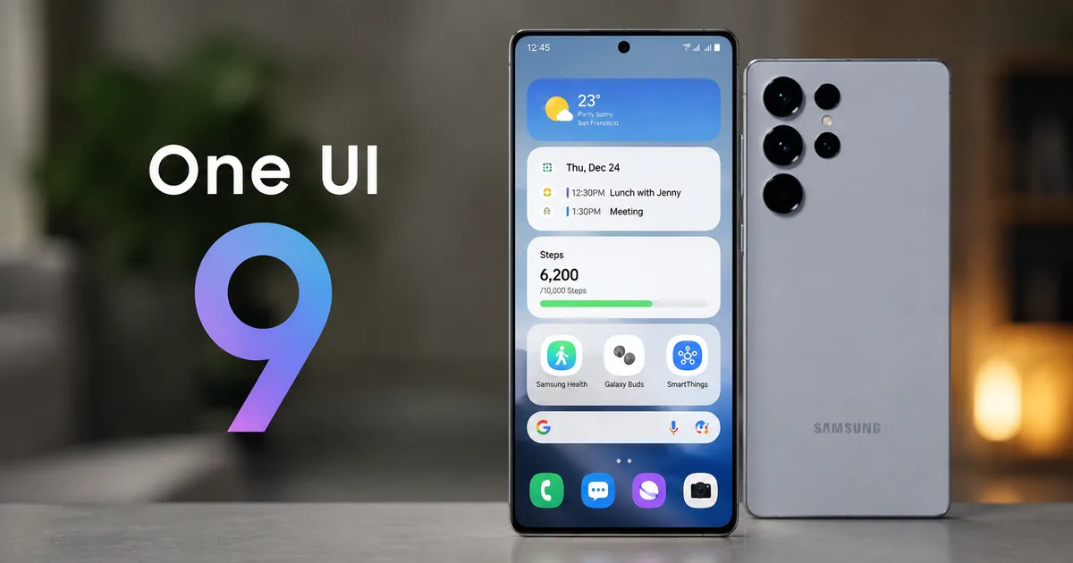 Samsung Galaxy phone displaying One UI 9 internal testing update screen