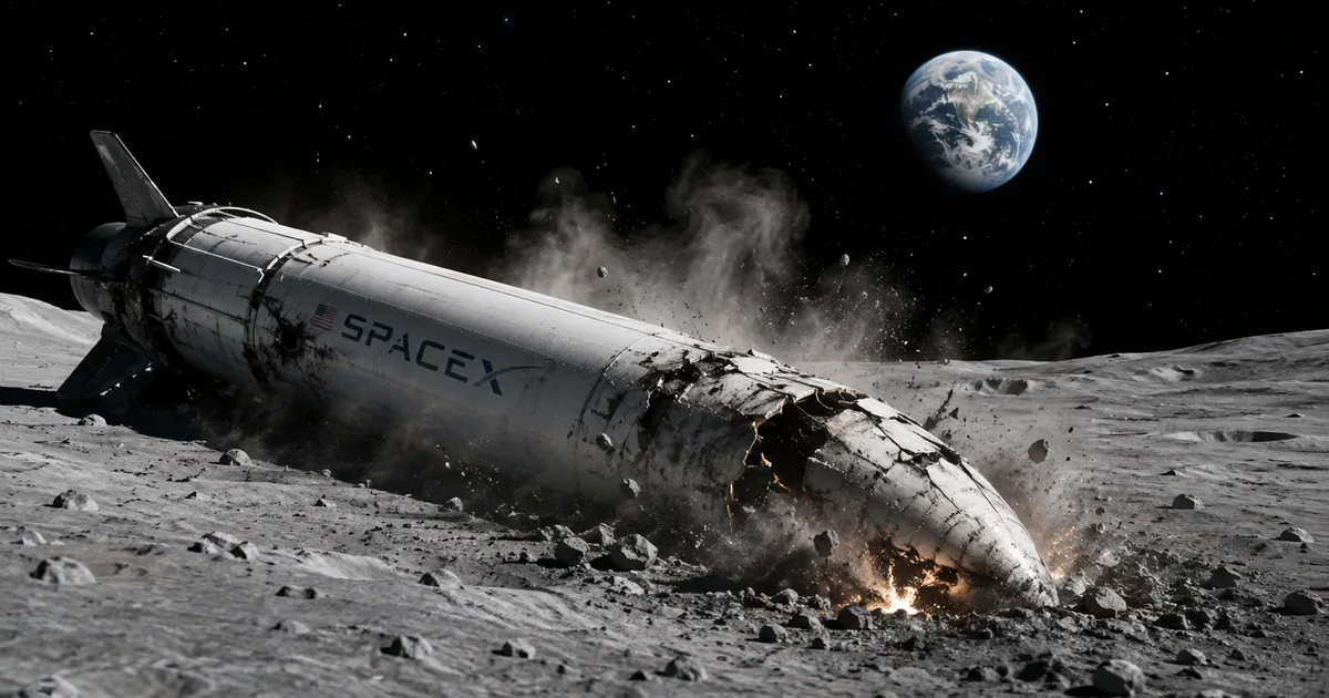 A defunct SpaceX Falcon 9 rocket stage crashing into the lunar surface