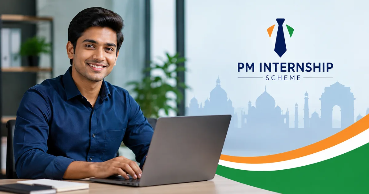 Student filling PM Internship Scheme 2026 online application on a laptop