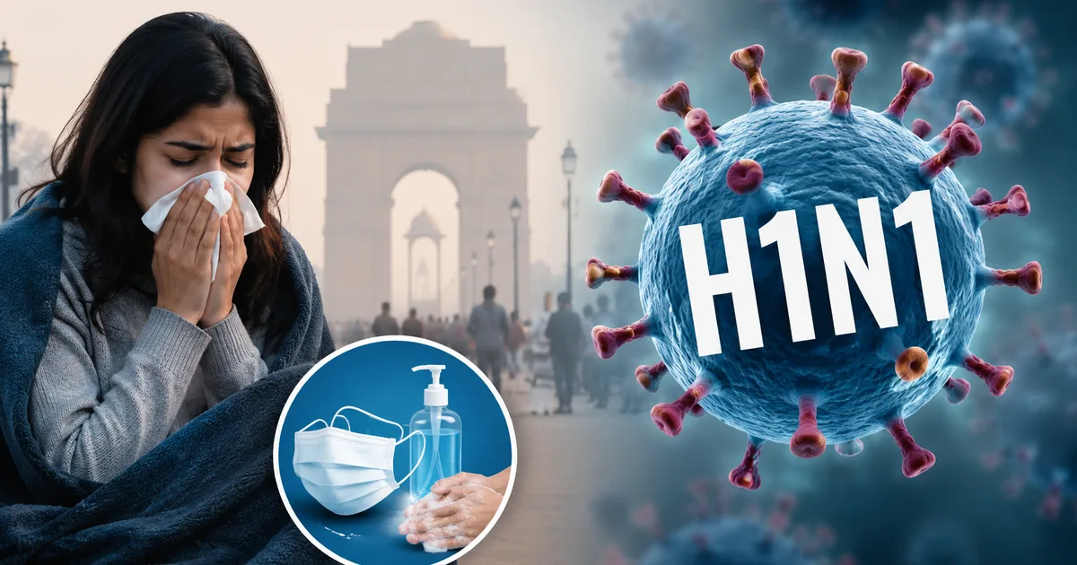 A person wearing a face mask on the Delhi Metro during the Delhi H1N1 Influenza Surge 2026
