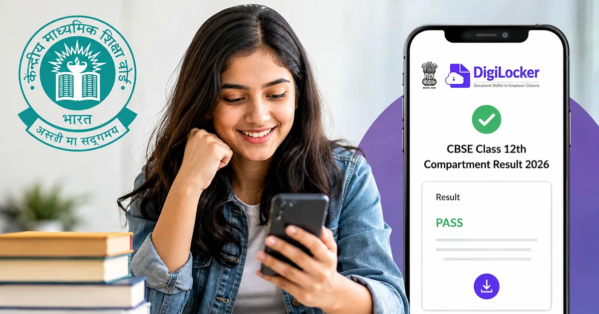 Student checking CBSE Class 12th Compartment Result 2026 on a smartphone using the DigiLocker app