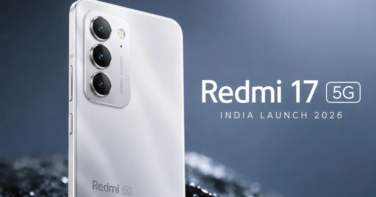 Redmi 17 5G smartphone showing textured vegan leather back and dual rear cameras