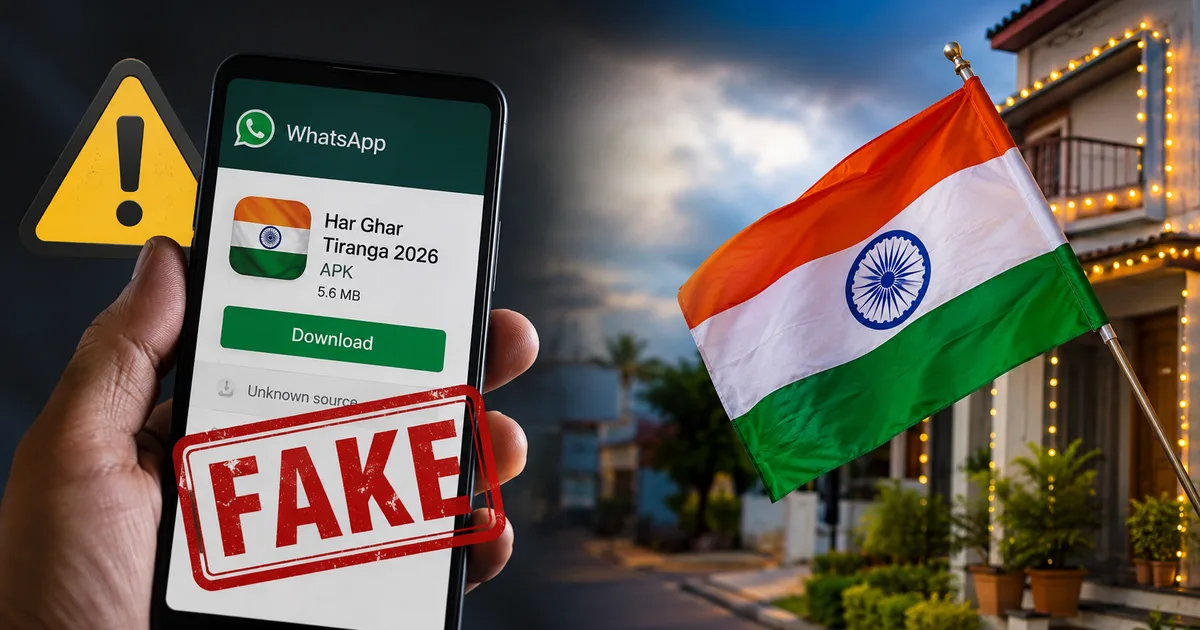 Fake Har Ghar Tiranga 2026 certificate download WhatsApp APK scam warning on mobile phone