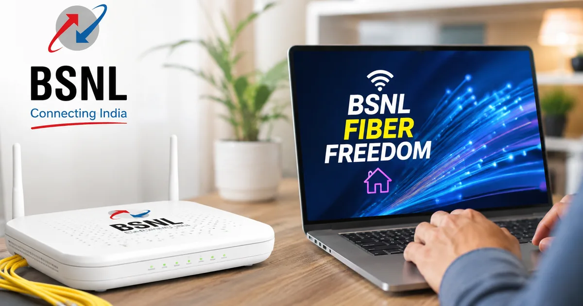 BSNL fiber router setup showing new Freedom plan high-speed internet connection