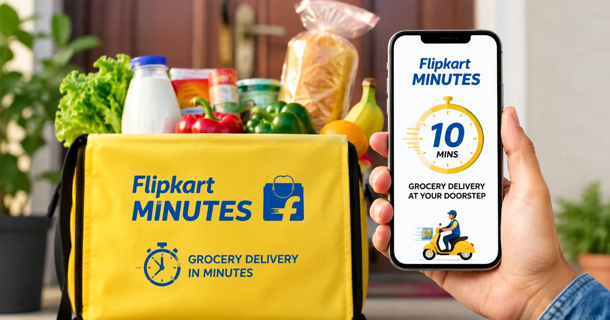 Flipkart Minutes 2026 delivery partner handing over a grocery bag