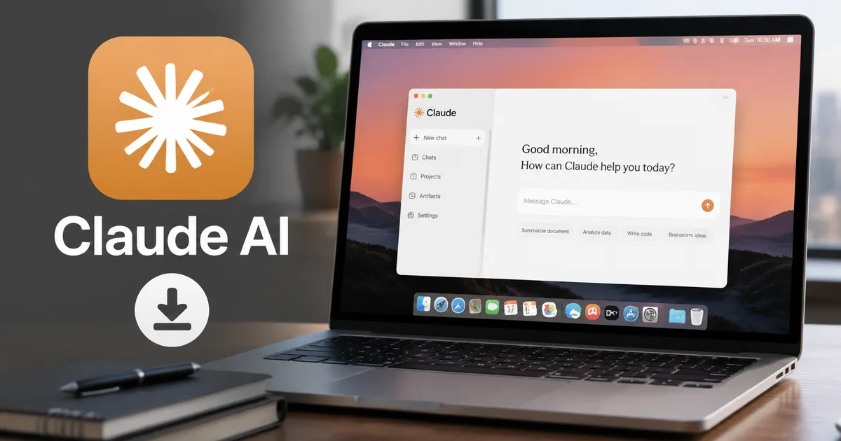 Claude AI Desktop App interface on a laptop showcasing new 2026 features