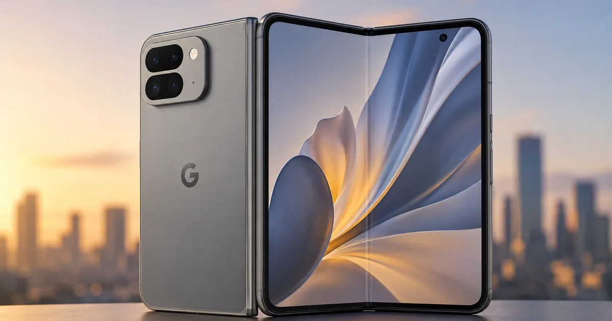 Leaked renders of the Google Pixel 11 Pro Fold in Pine green, showing the redesigned camera module