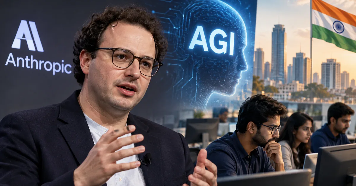 Anthropic CEO Dario Amodei speaking at the India AI Impact Summit 2026 about AGI and Indian tech jobs