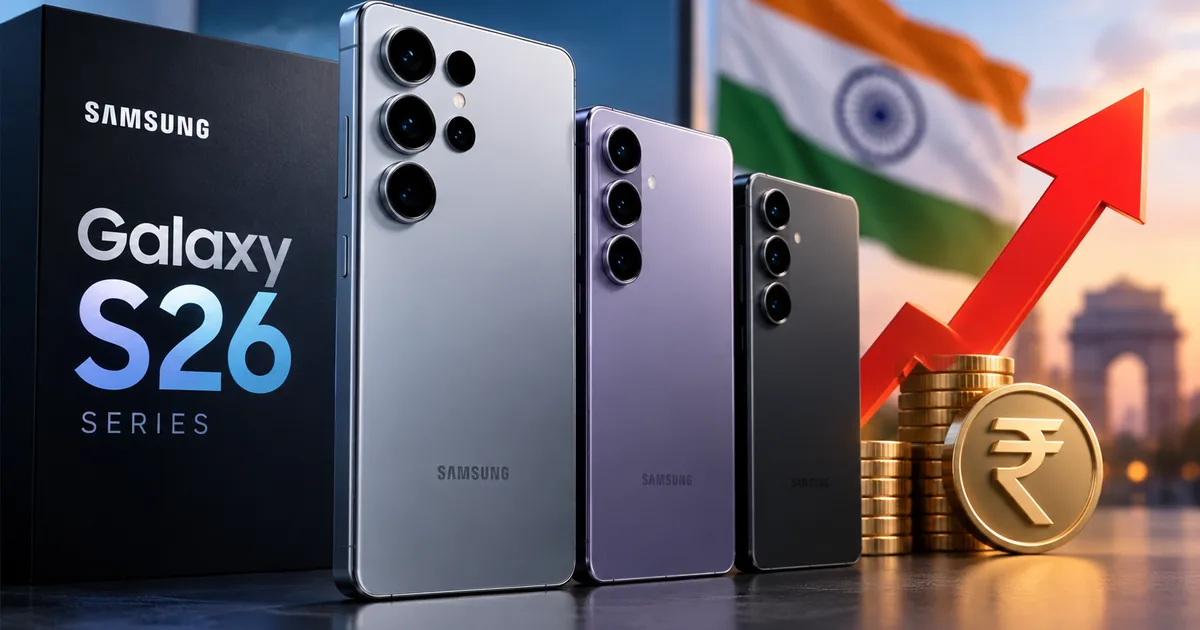 Samsung Galaxy S26 smartphone reflecting the 2026 India price hike
