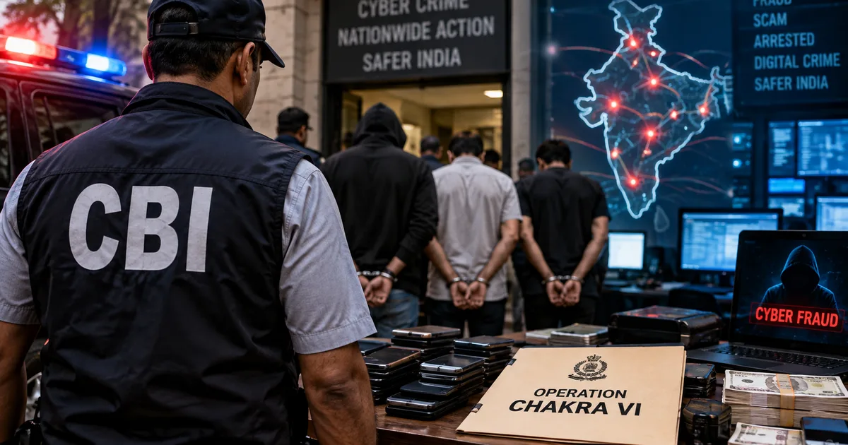 Police officers investigating digital arrest scam network during CBI Operation Chakra VI 2026