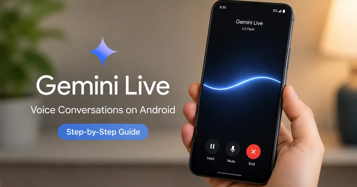 Google Gemini Live 2026 interface running on an Android smartphone showing the waveform voice conversation screen