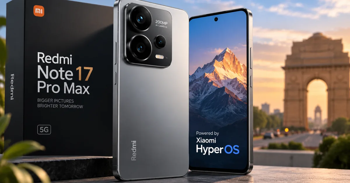 Xiaomi Redmi Note 17 Pro Max smartphone showing 10,000mAh battery and camera upgrades