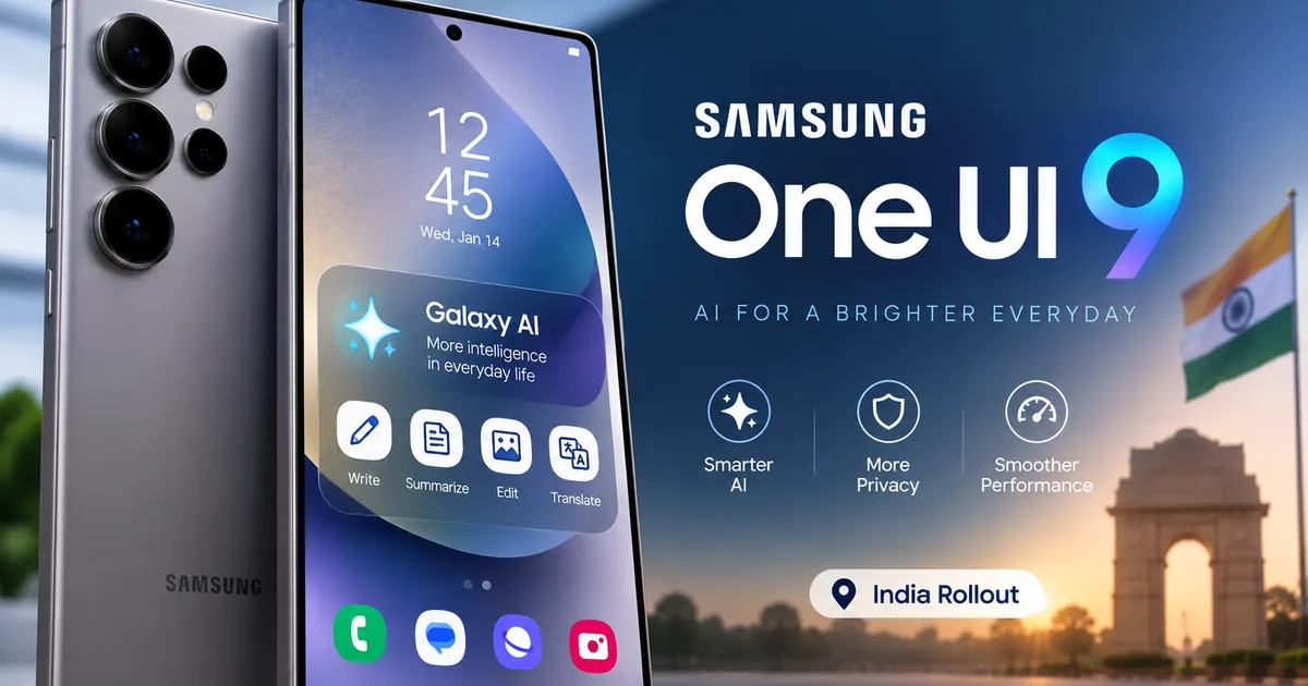 Samsung Galaxy S26 Ultra displaying the One UI 9 update notification screen