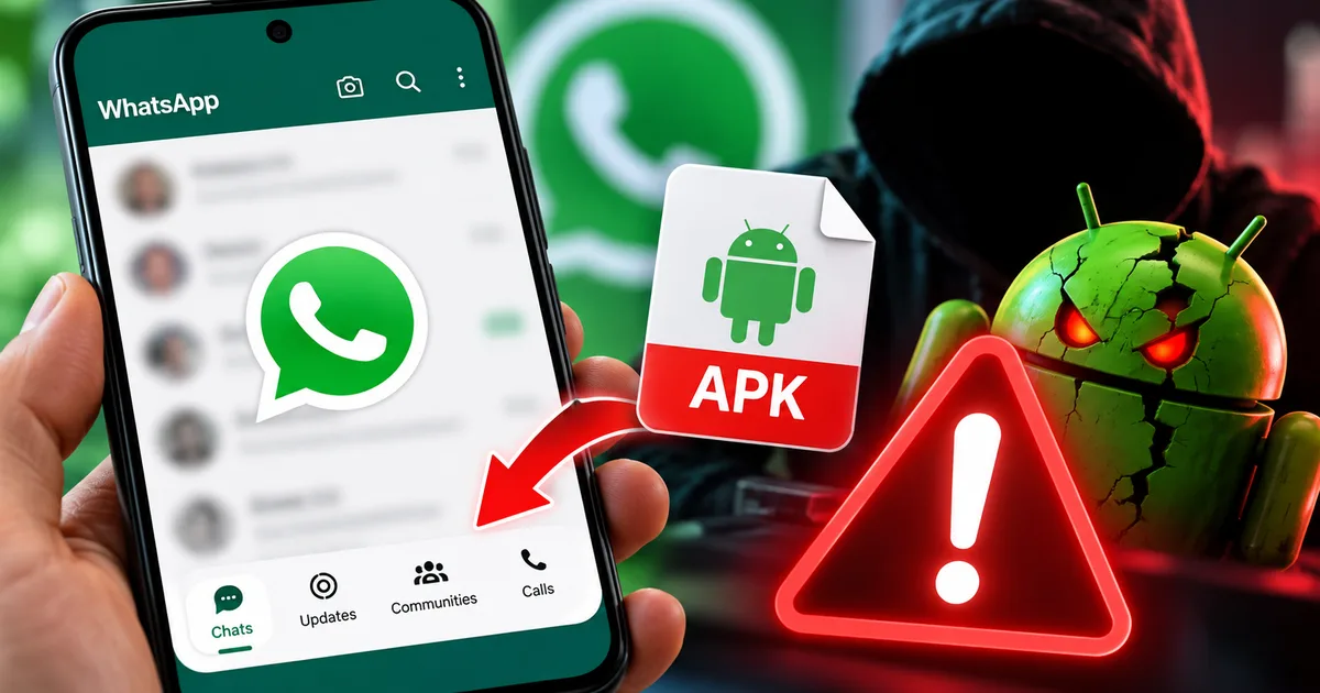 Fake WhatsApp Android Navigation Redesign Beta APK Scam warning on a smartphone screen