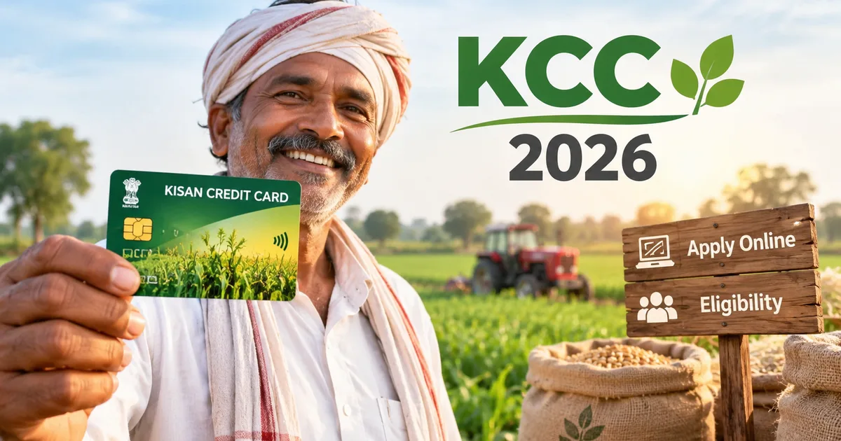 Farmer using a smartphone to apply for the Kisan Credit Card (KCC) 2026 online