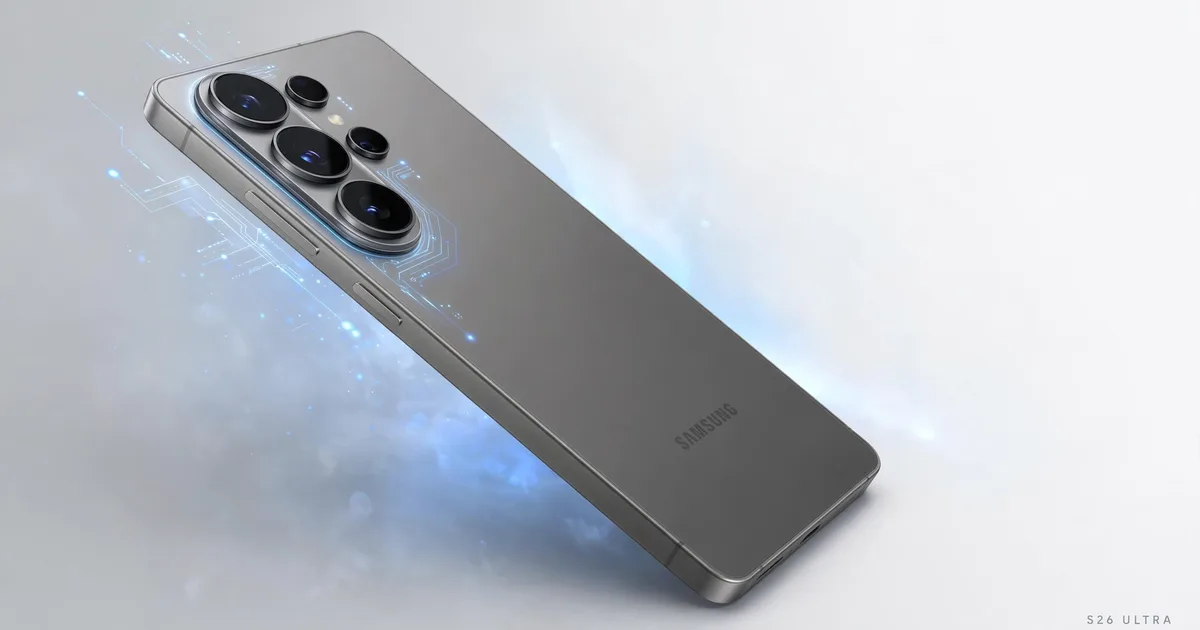 Samsung Galaxy S26 Ultra 2026 smartphone with S Pen showing AI features and camera lenses