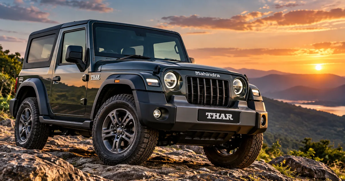 Mahindra Thar OG 2026 3-door SUV showing front grille and off-road stance