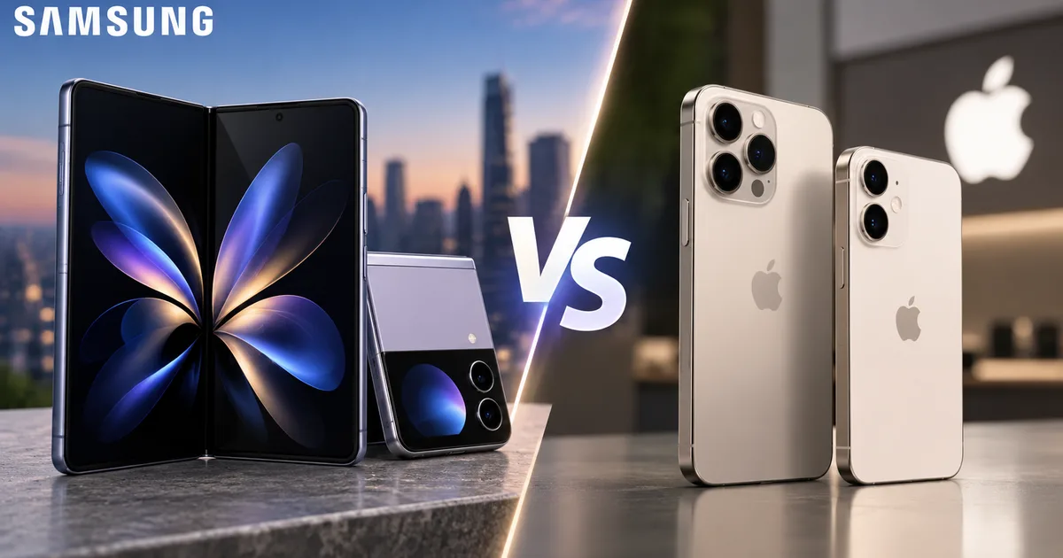 Samsung Galaxy Z Fold 8 and Apple iPhone Duo side by side