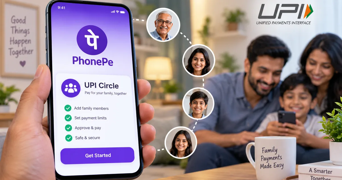 PhonePe UPI Circle setup screen showing primary and secondary user options