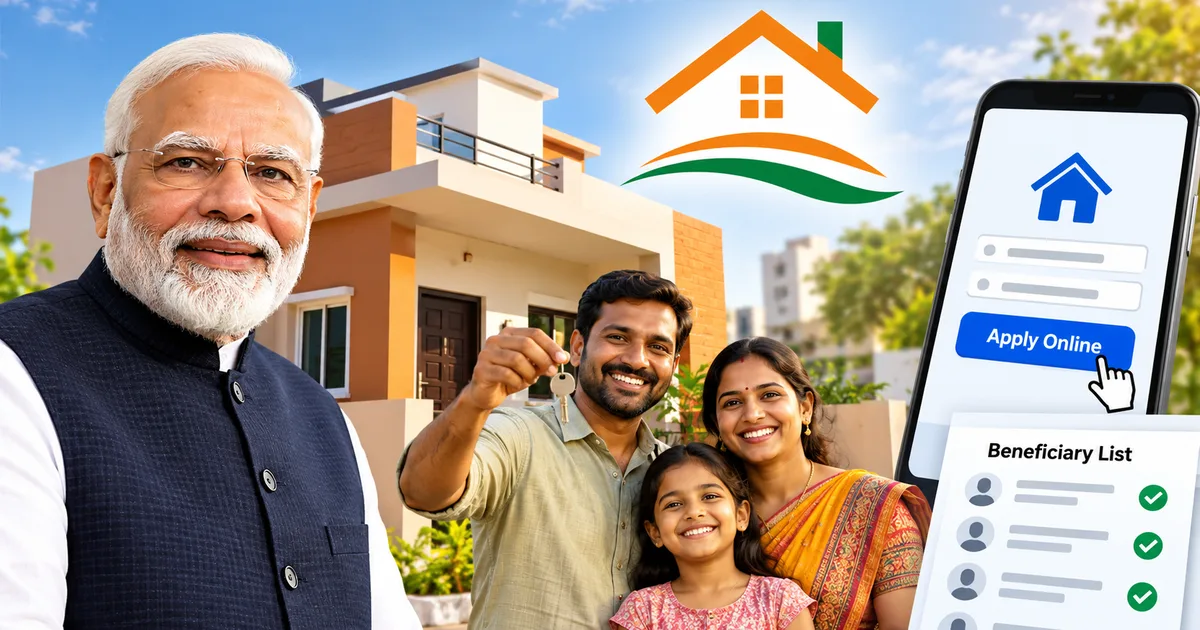 Person filling PM Awas Yojana 2026 application form online on a laptop