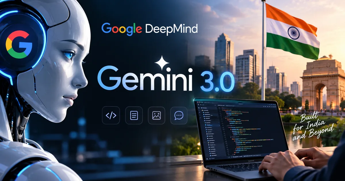 Google DeepMind Gemini 3.0 2026 interface showing new AI coding features on a laptop screen in India