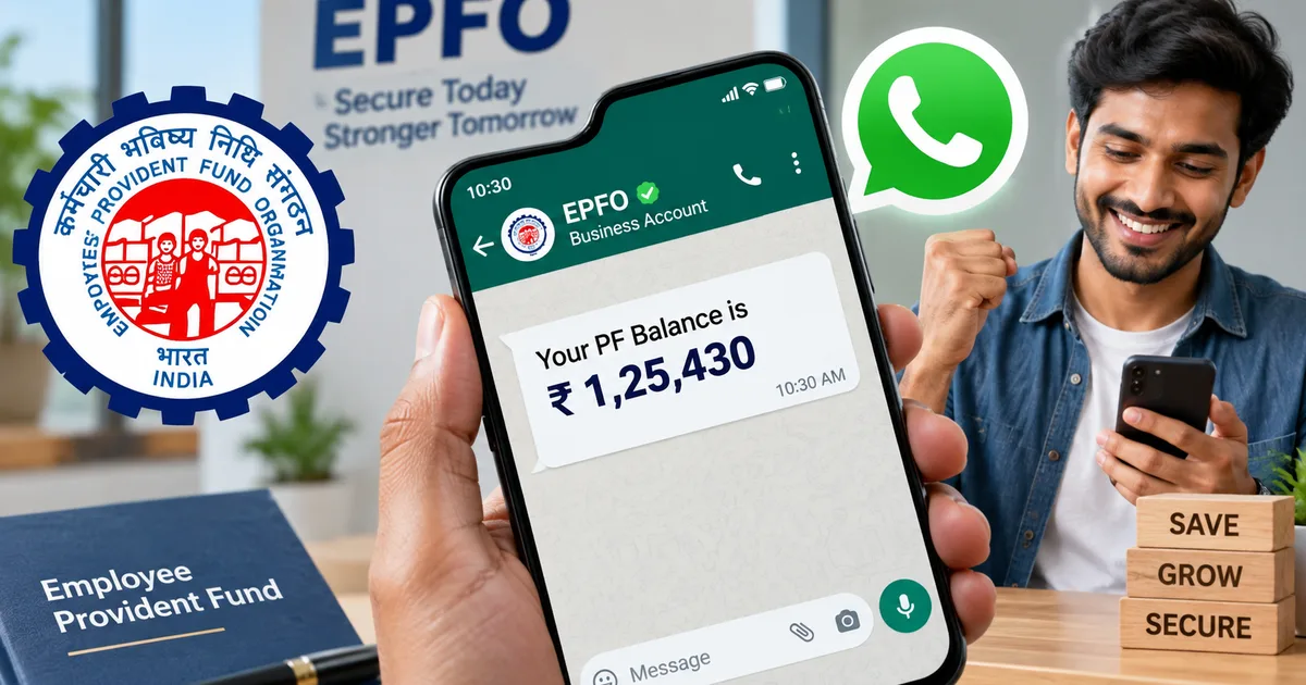smartphone showing the EPFO WhatsApp channel next to an EPF passbook