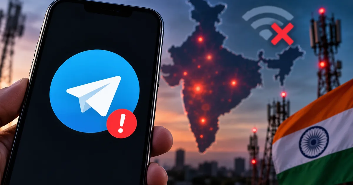 Telegram app showing a connecting error screen, illustrating the September 2026 outage in India