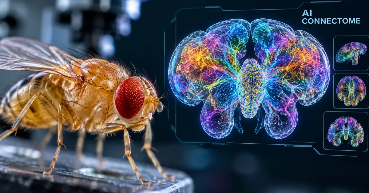 3D visualization of the complete Fruit Fly Brain Mapping Breakthrough 2026 showing 166,000 neurons