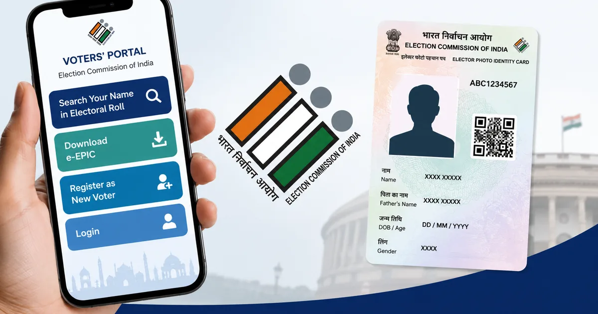 Smartphone displaying the ECI voter portal 2026 with an e-EPIC download screen
