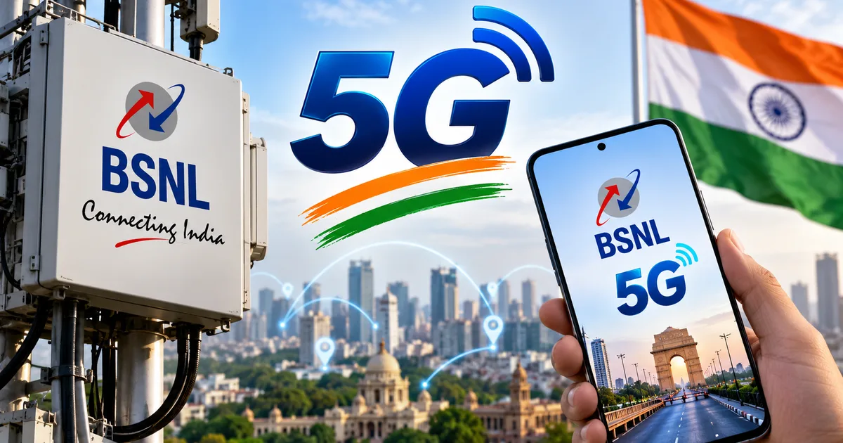 BSNL 5G India Rollout 2026 with mobile tower and 5G signal on smartphone screen