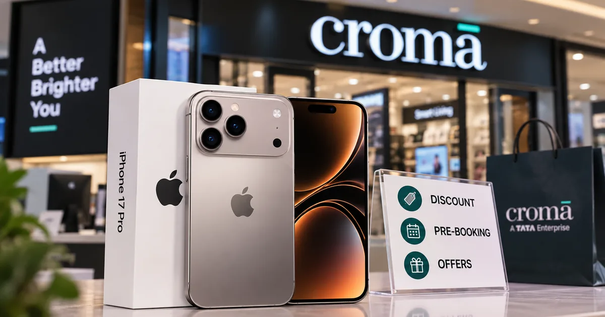 Croma iPhone 17 Pro Discount 2026 banner showing effective price and exchange offers