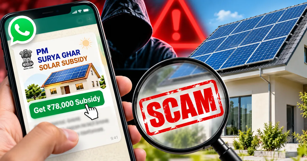 Fake PM Surya Ghar solar subsidy WhatsApp scam warning and safe verification guide