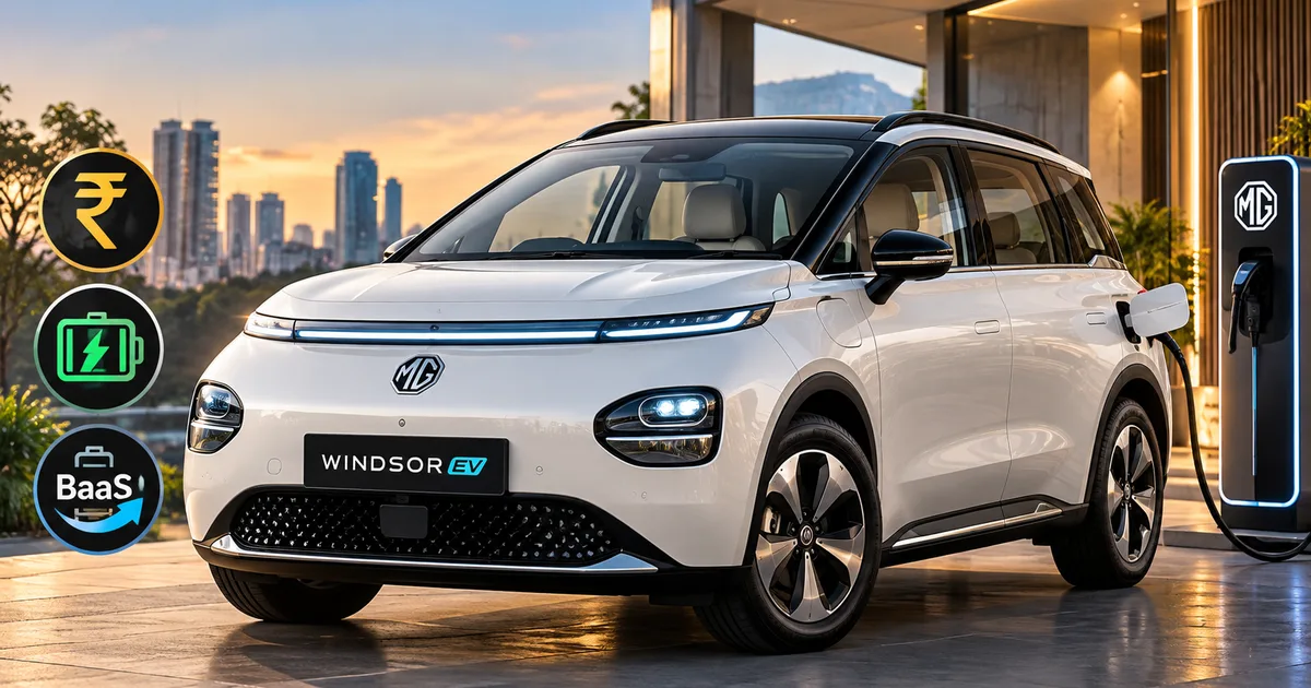 MG Windsor EV Indulge Edition 2026 parked on an Indian city street