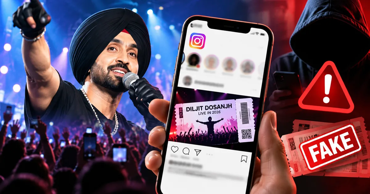 fake Diljit Dosanjh 2026 concert tickets Instagram scam warning on a phone screen