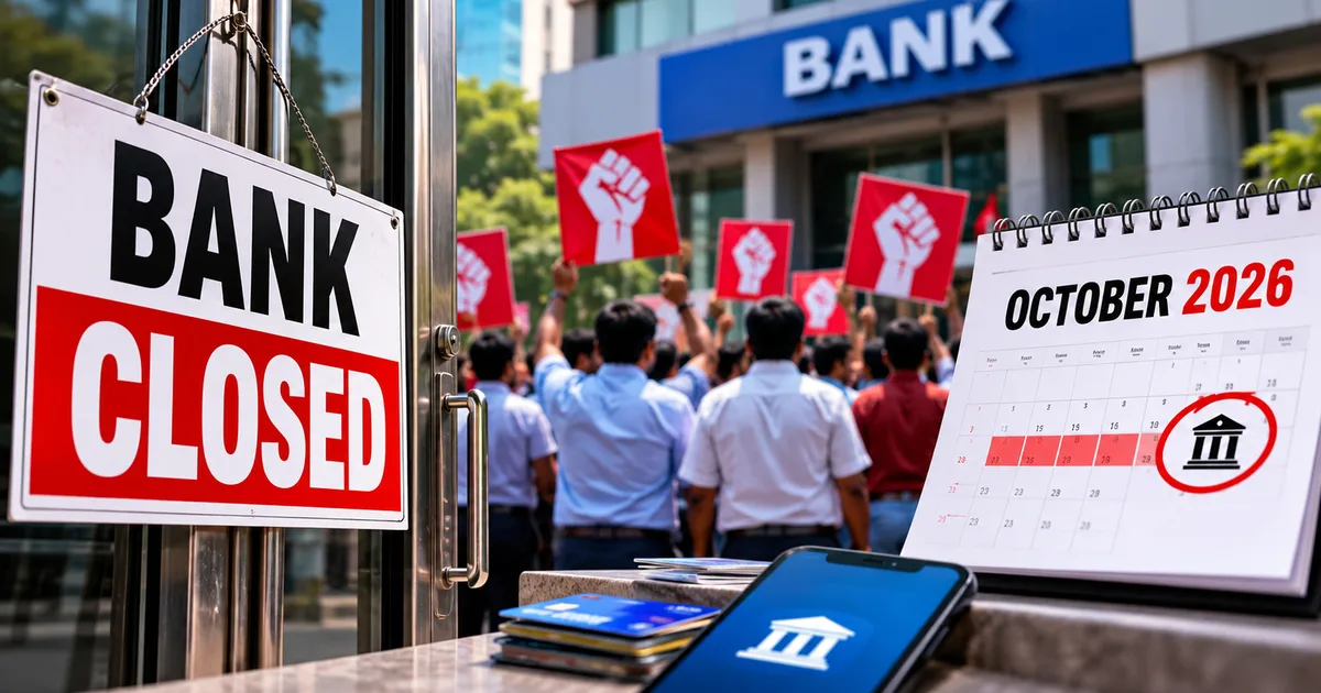 Closed bank branch gate in India representing the October 2026 bank strike