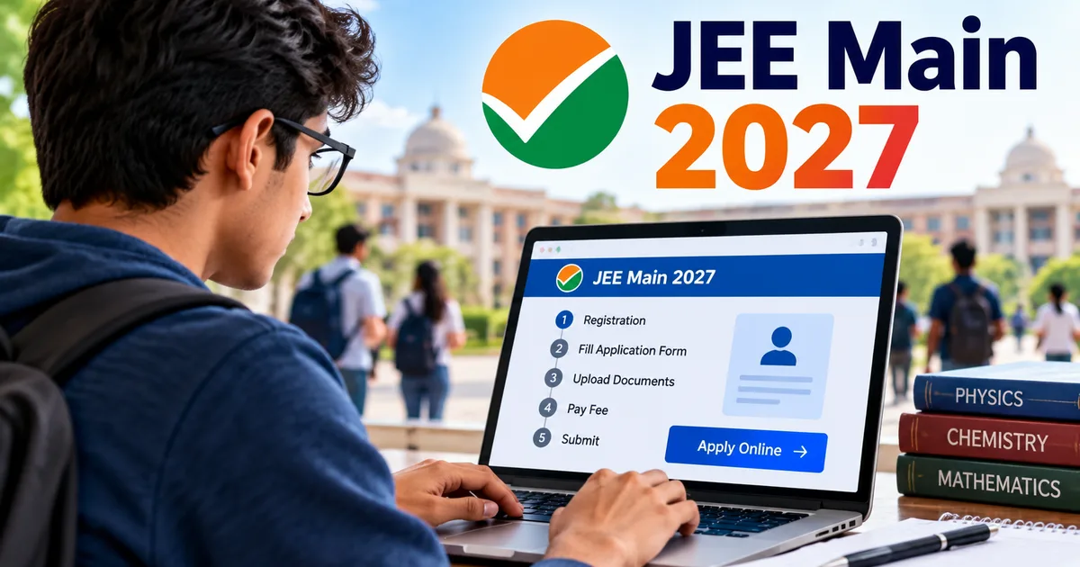 Student completing JEE Main 2027 registration on laptop screen