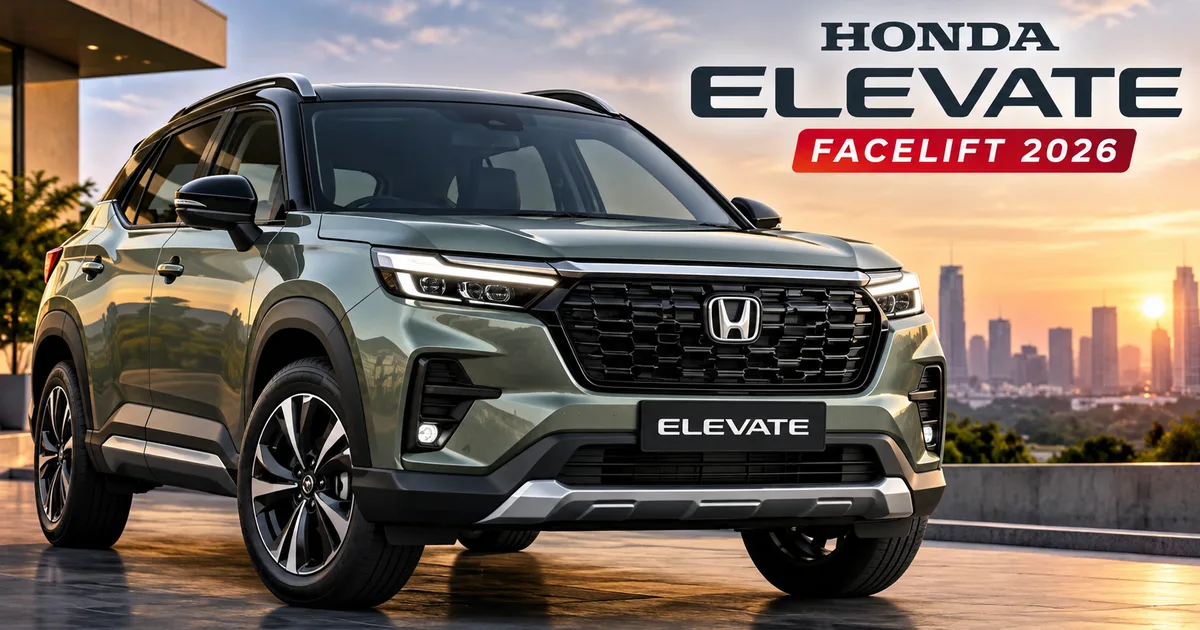 Honda Elevate Facelift 2026 driving on a city road in India