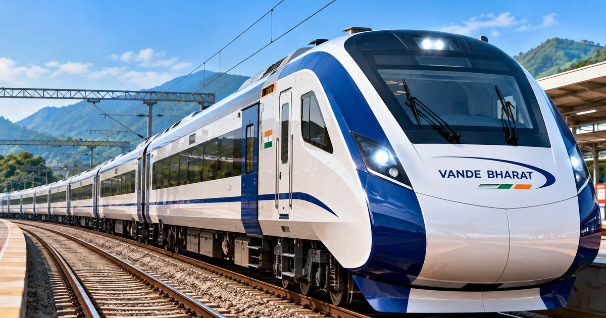 Artist render of the 24-coach Vande Bharat Express sleeper train on an Indian Railways track