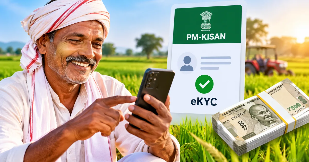 Farmer checking PM Kisan 24th installment 2026 payment status on mobile phone