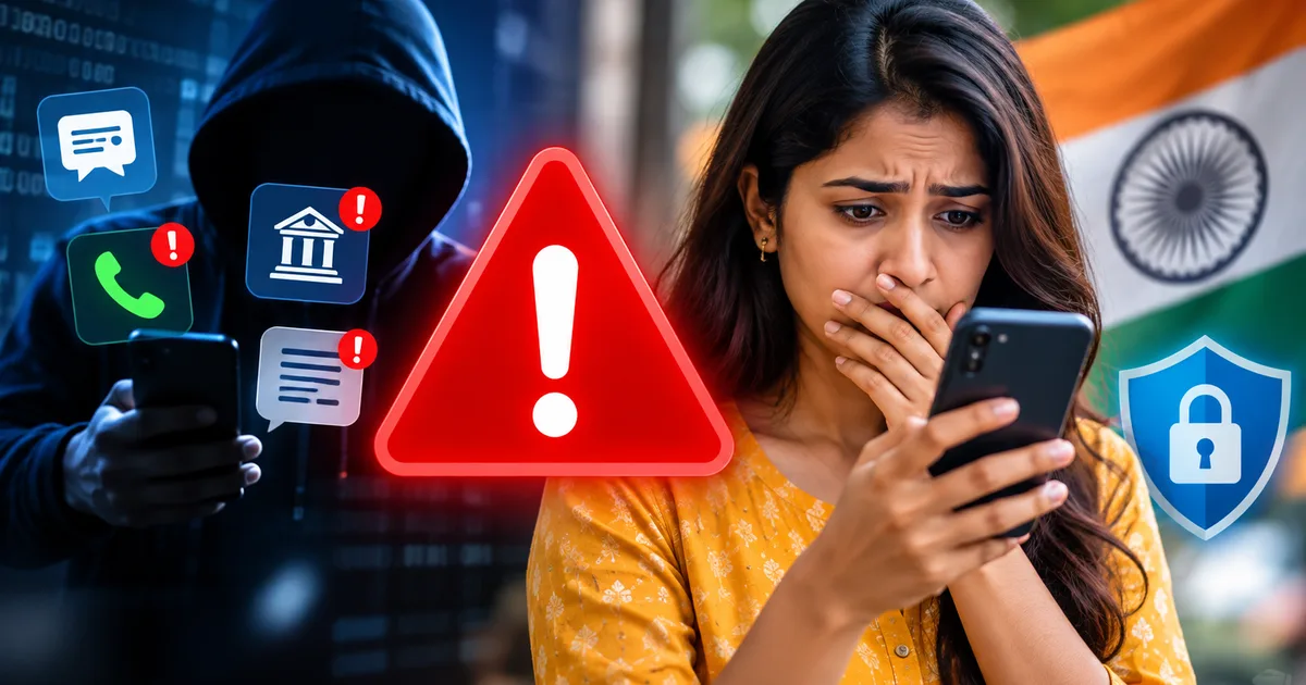 Latest scam alerts trends in India 2026 showing digital fraud prevention on smartphone