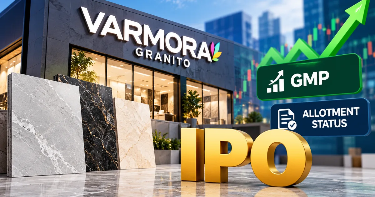 Varmora Granito IPO 2026 expected GMP and allotment status checked on a mobile phone
