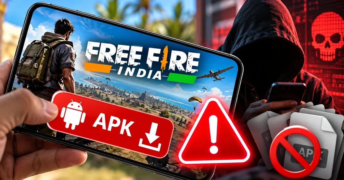 Fake Free Fire India APK download scam warning showing Android malware alert