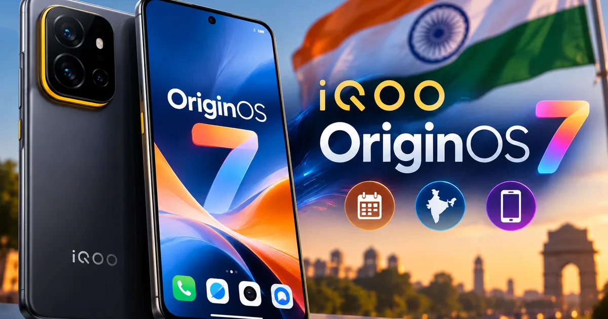 iQOO OriginOS 7 update announcement banner showing eligible smartphones and rollout timeline for India