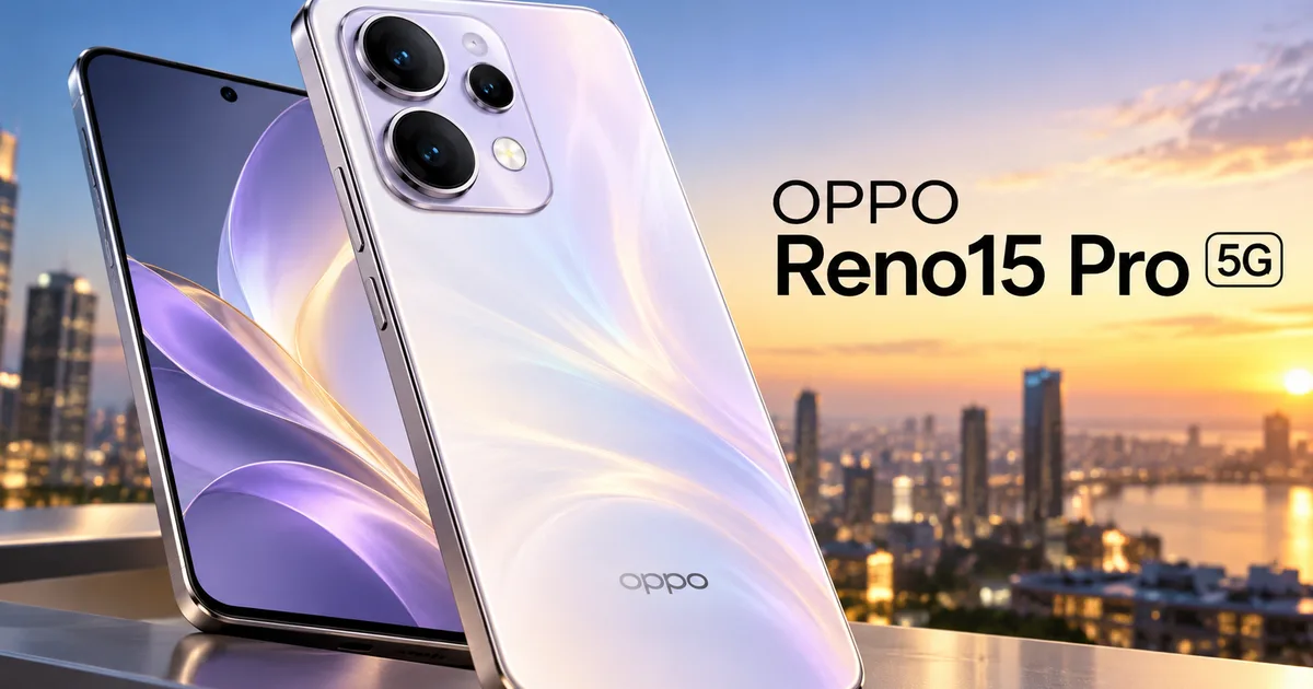 Oppo Reno 15 Pro 5G smartphone showing AI camera setup and sleek design