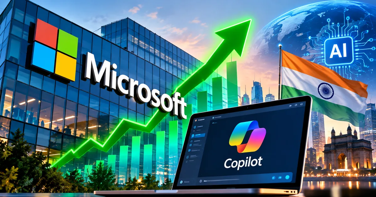 Microsoft logo on a stock market graph showing an upward trend for the October 2026 share price surge