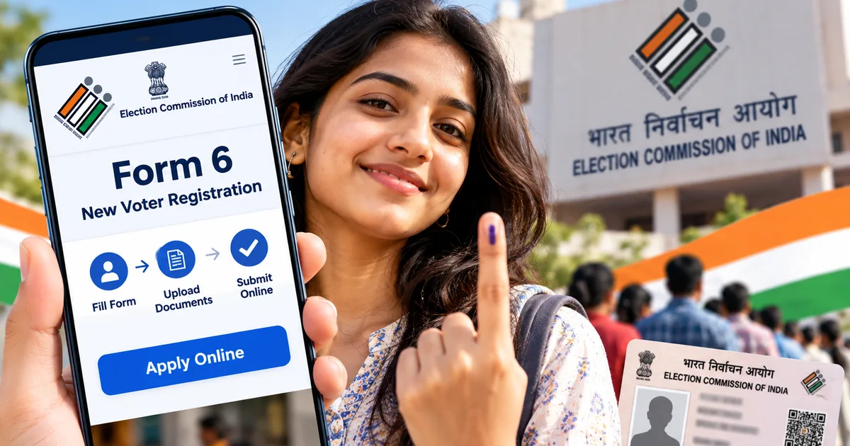 ECI Form 6 voter registration 2026 portal interface on laptop screen with voter ID application form