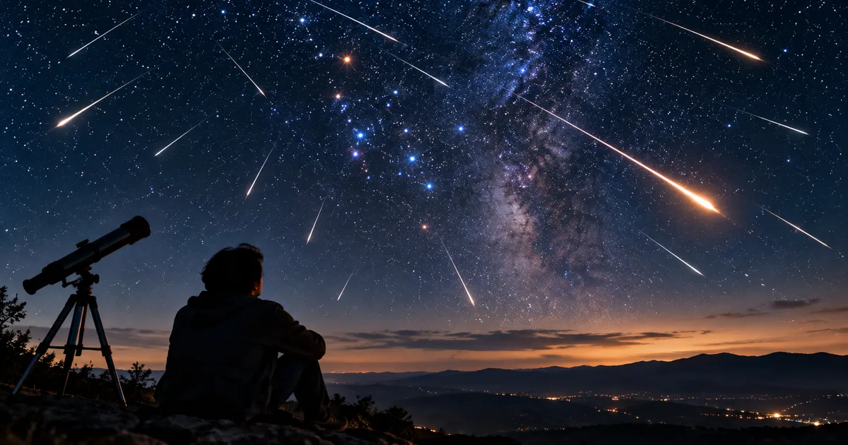 Orionid meteor shower shooting stars streaking across a dark night sky in India